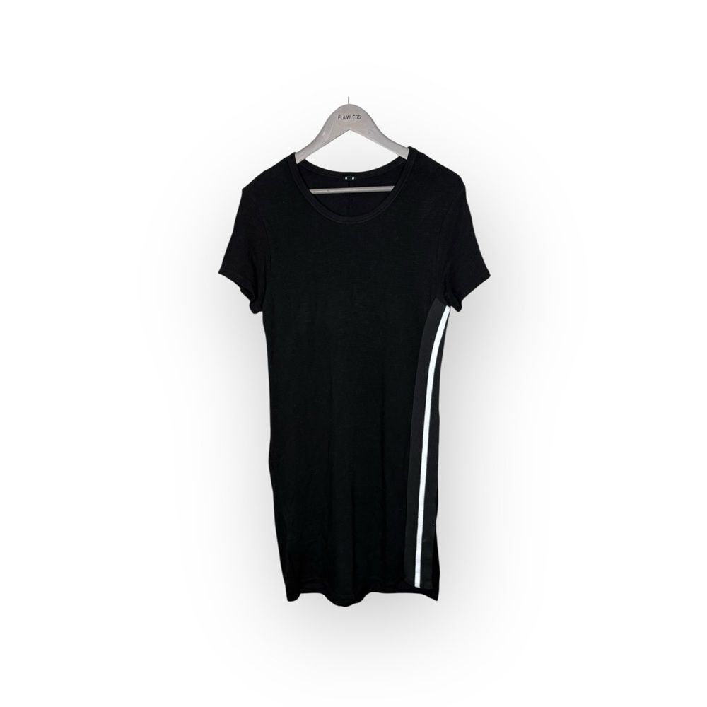 Monrow Black White Short Sleeve Side Stripe Mini Dress Large